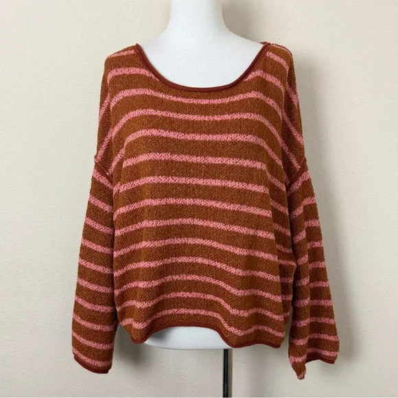 Free People Women's Sweater Bardot Terry Cotton
Blend Striped Orange Pink Small - Picture 5 of 15